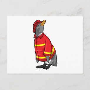 Postal Pingüino como bombero con casco