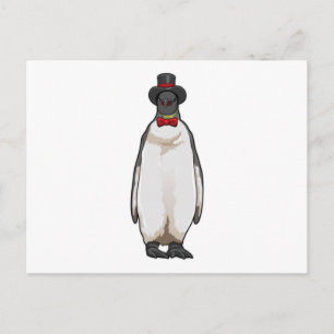 Postal Pingüino como caballero con sombrero