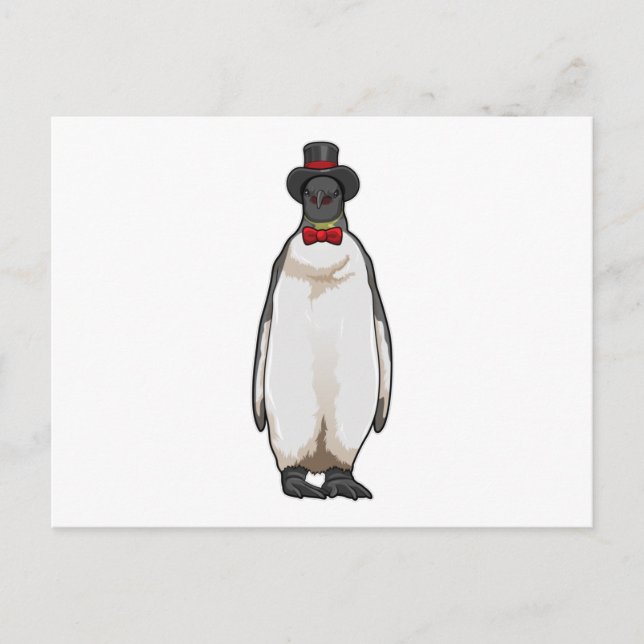 Postal Pingüino como caballero con sombrero (Anverso)