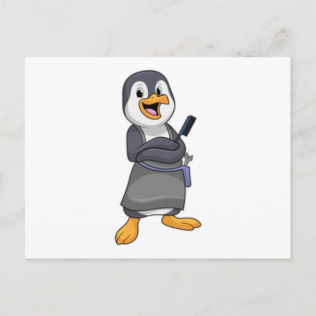 Postal Pingüino como estilista del pelo con comb (Anverso)