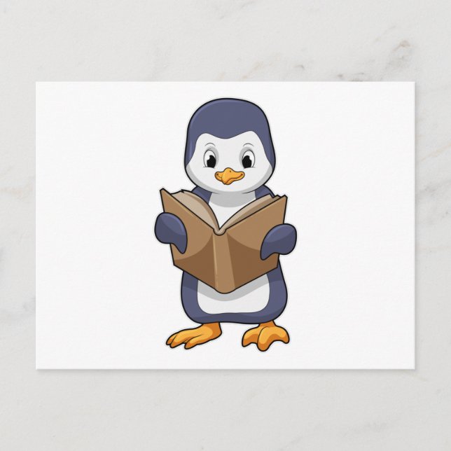 Postal Pingüino como friki con libro (Anverso)