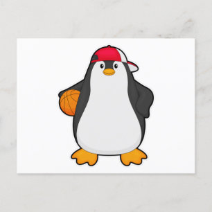 Postal Pingüino como jugador de baloncesto con balón de b