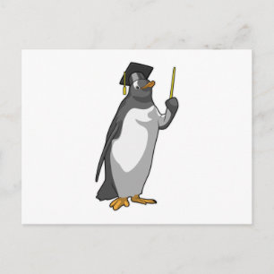 Postal Pingüino como maestro con puntero