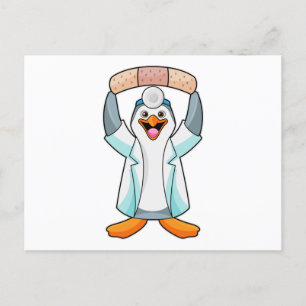 Postal Pingüino como médico con yeso