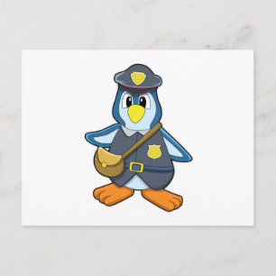 Postal Pingüino como policía con bolso