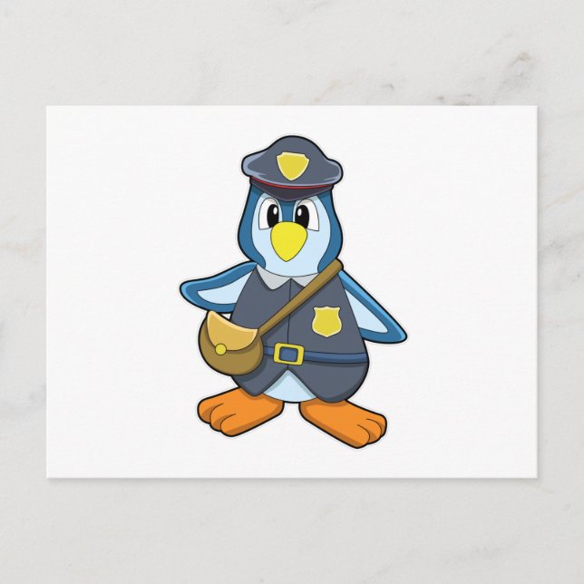Postal Pingüino como policía con bolso de mano (Anverso)