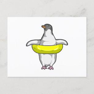 Postal Pingüino con anillo de natación