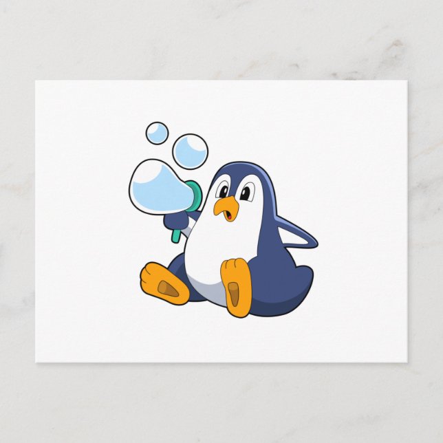 Postal Pingüino con burbujas de jabón.PNG (Anverso)