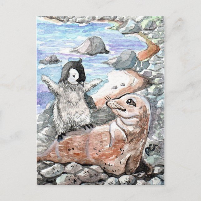 Postal Pingüino con foco de bebé (Anverso)