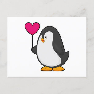 Postal Pingüino con Globo de Corazón