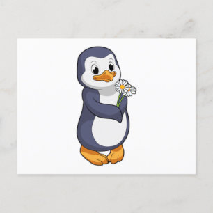 Postal Pingüino con margarita