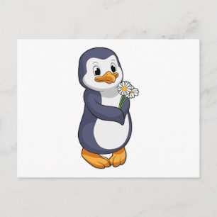 Postal Pingüino con margarita