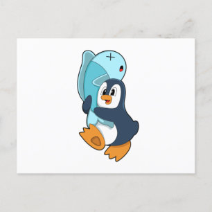 Postal Pingüino con pescado