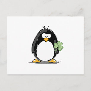 Postal Pingüino con Shamrock
