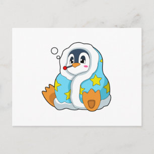 Postal Pingüino con termómetro clínico