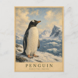 Postal Pingüino Costa Antártica VINTAGE