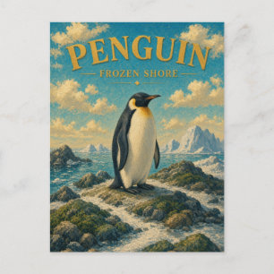 Postal Pingüino Costa Congelada Acuarela GeoSaga
