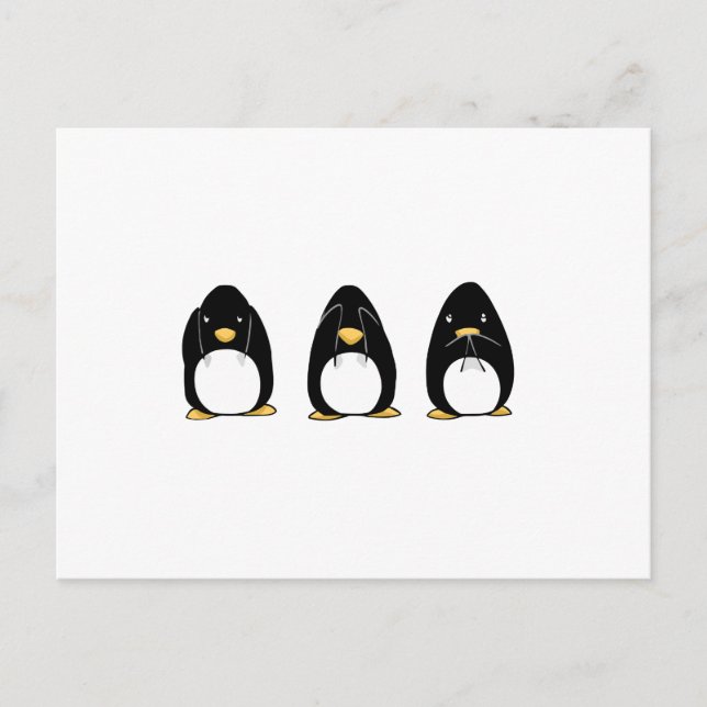 Postal Pingüino Cuerdo Ver Hablar No Oír Malvado (Anverso)