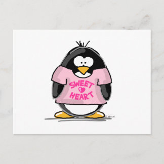 Postal Pingüino de corazón dulce