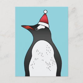 Postal Pingüino De Gentoo Con Un Sombrero Santa En Azul