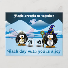 Postal Pingüino de glaciares de fantasía Mago de bolas de