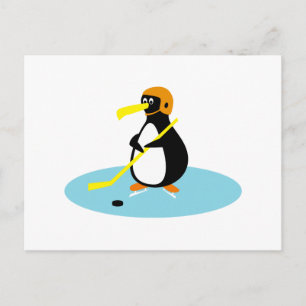 Postal pingüino de hockey sobre hielo lindo tonto