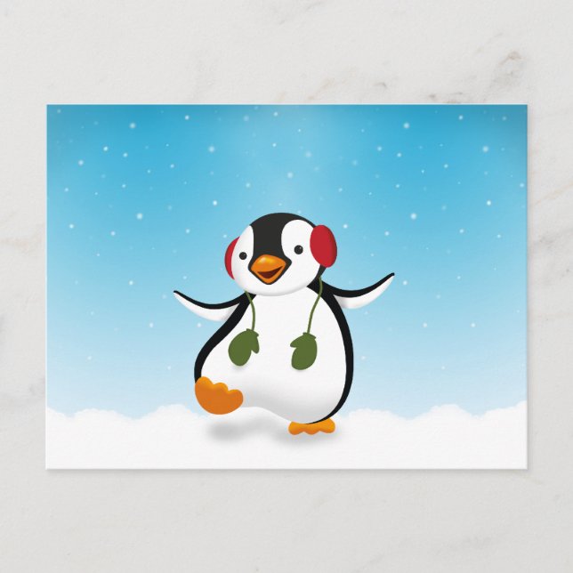 Postal Pingüino de invierno divertido (Anverso)