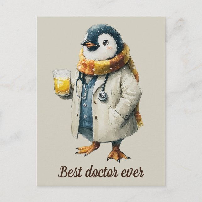 Postal Pingüino de Invierno Personalizado “Mejor Doctor d (Anverso)