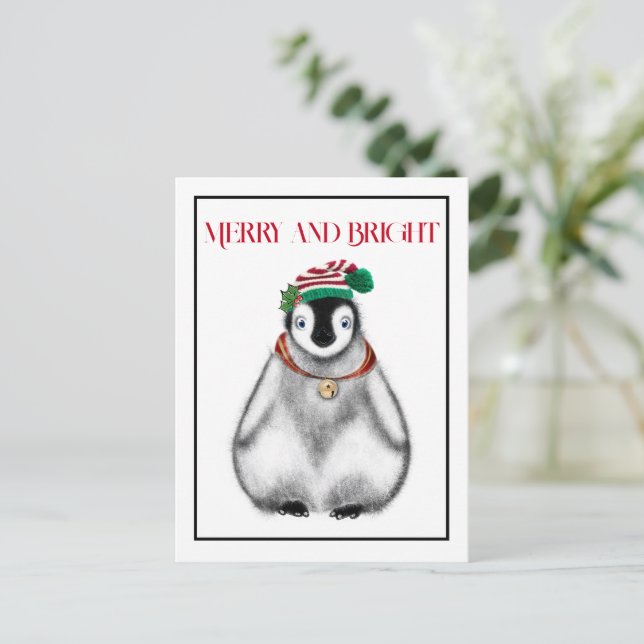 Postal Pinguino de Navidad festivo lindo (Anverso de pie)