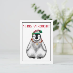 Postal Pinguino de Navidad festivo lindo