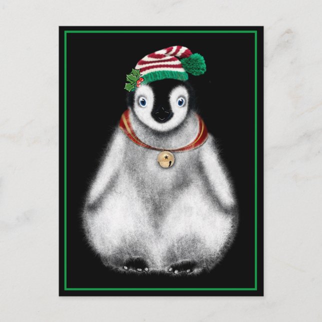 Postal Pingüino de Navidad lindo festivo (Anverso)