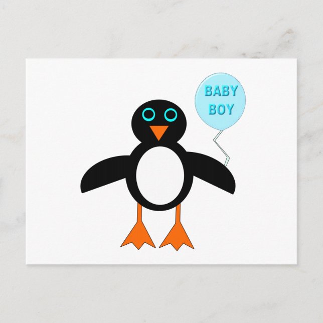 Postal pingüino de niño azul lindo (Anverso)