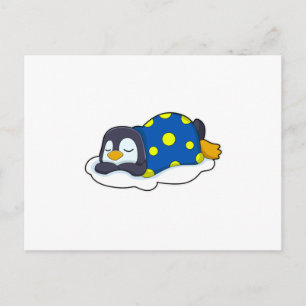 Postal Pingüino durmiendo con manta