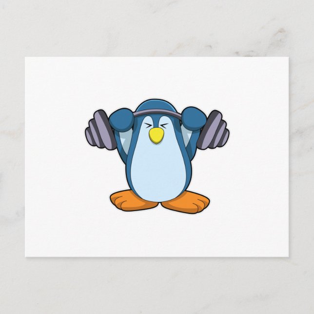 Postal Pingüino en Bodybuilding with Dumbbels (Anverso)