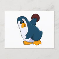 Pingüino en bolera con bola de bolos
