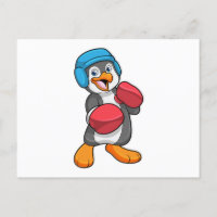 Pingüino en boxeo con guantes de boxeo y casco
