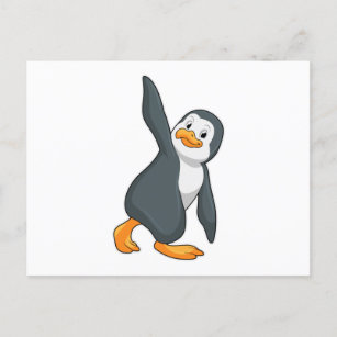 Postal Pingüino en ejercicio de Stretching de Yoga