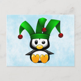 Postal Pingüino en el Gorra de Green Jester