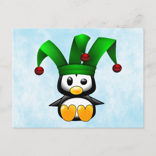 Postal Pingüino en el Gorra de Green Jester (Anverso)