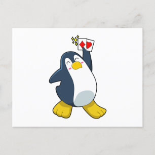 Postal Pingüino en la póker con cartas de póker