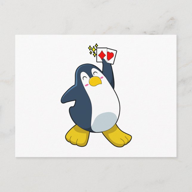 Postal Pingüino en la póker con cartas de póker (Anverso)