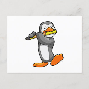 Postal Pingüino en Música con Flauta