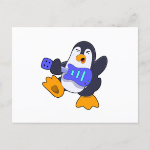 Postal Pingüino en Música con Guitarra