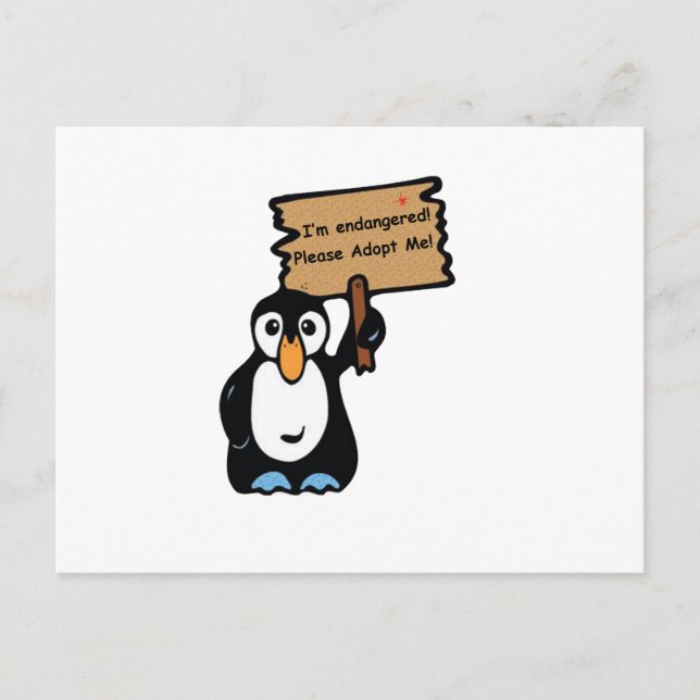 Postal Pingüino en peligro de extinción pide adopción (Anverso)