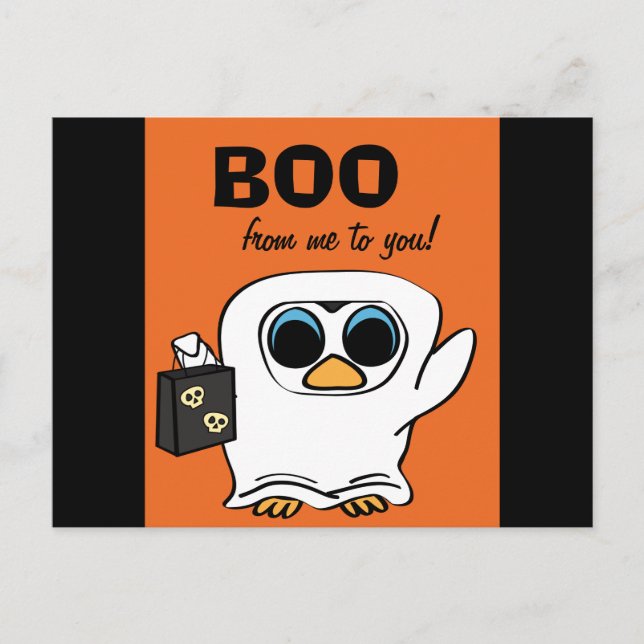 Postal Pingüino en truco o tratamiento de vestuario fanta (Anverso)