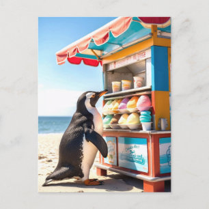 Postal Pingüino En Verano En La Base De Hice Cream