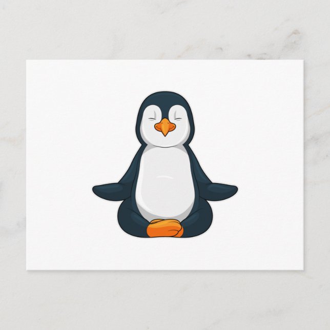 Postal Pingüino en Yoga Fitness sentado (Anverso)