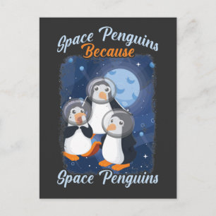 Postal Pingüino Espacial Astronauta Divertido Animal Galá