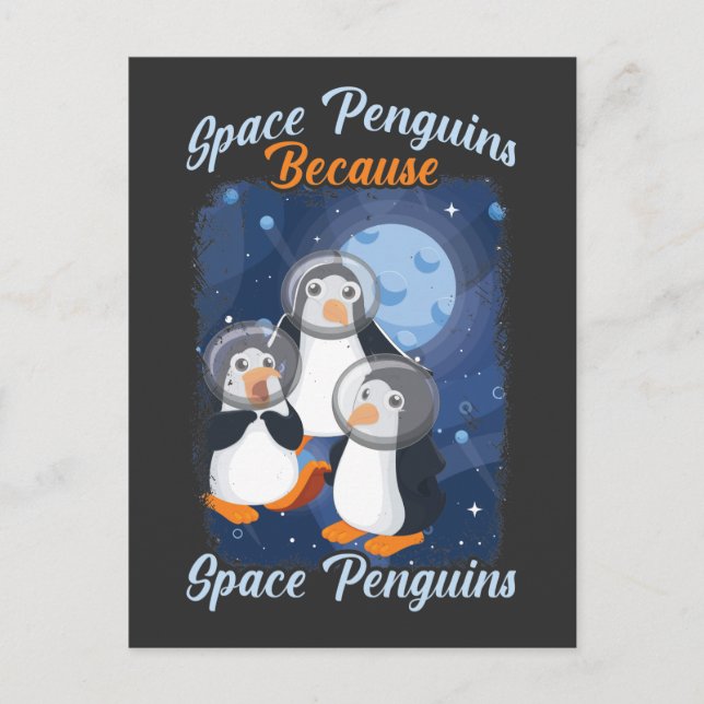 Postal Pingüino Espacial Astronauta Divertido Animal Galá (Anverso)