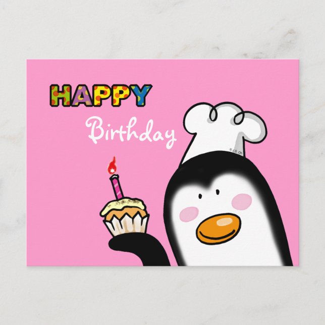 Postal Pingüino feliz cumpleaños (Anverso)